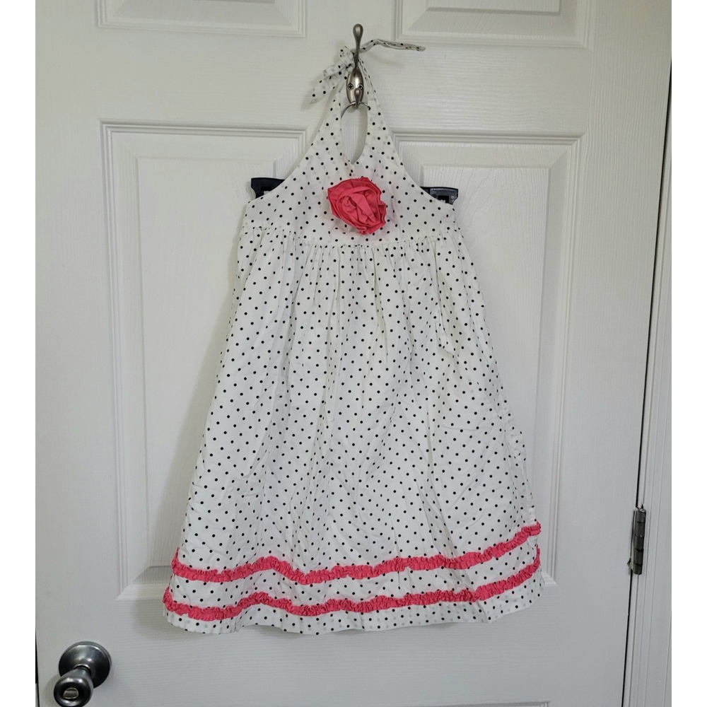 Janie and Jack Girls Polka Dot Halter Dress Pink Rose Ruffle White Black 5T
